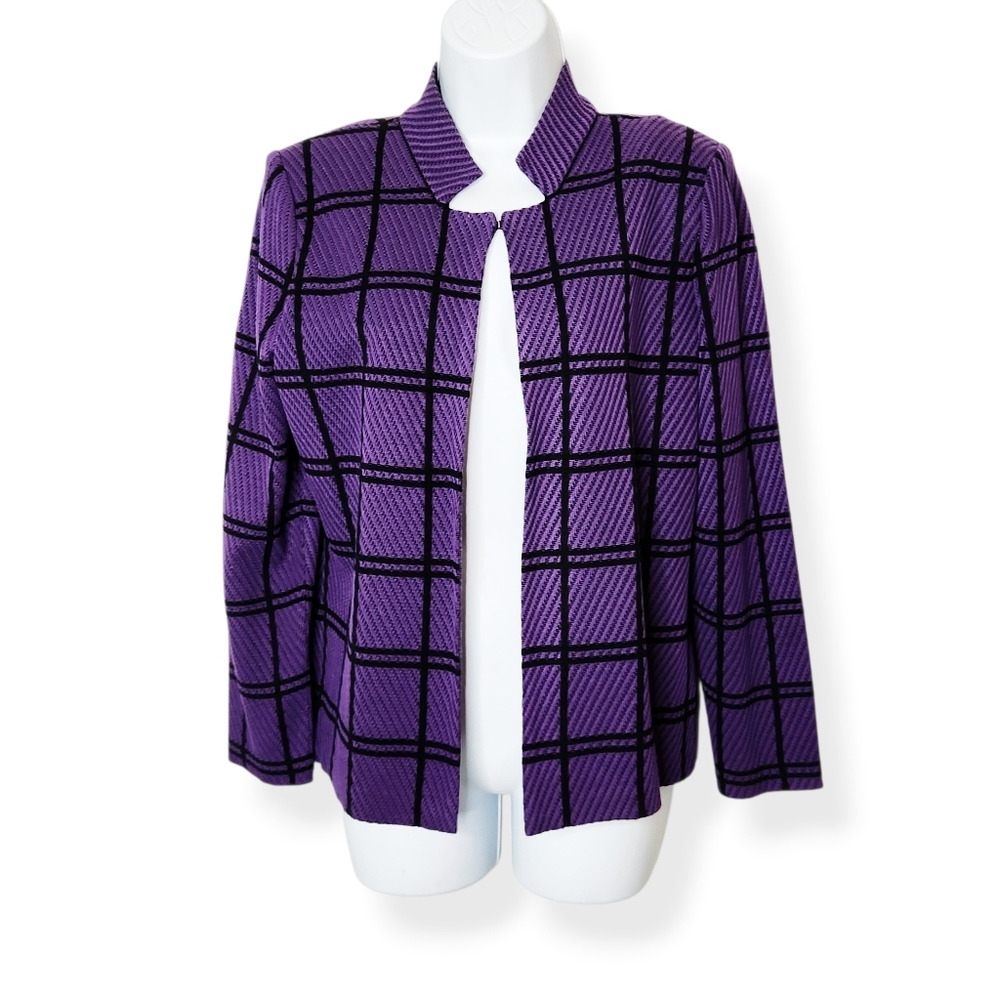 Ming Wang Women's Purple Black Plaid Open Front Cardigan Sweater Size Small - Picture 8 of 8